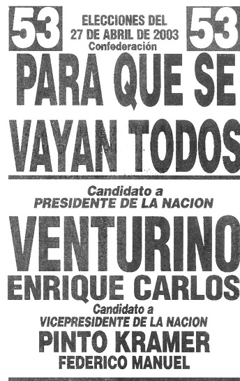 Boleta electoral de Venturino-Pinto Kramer