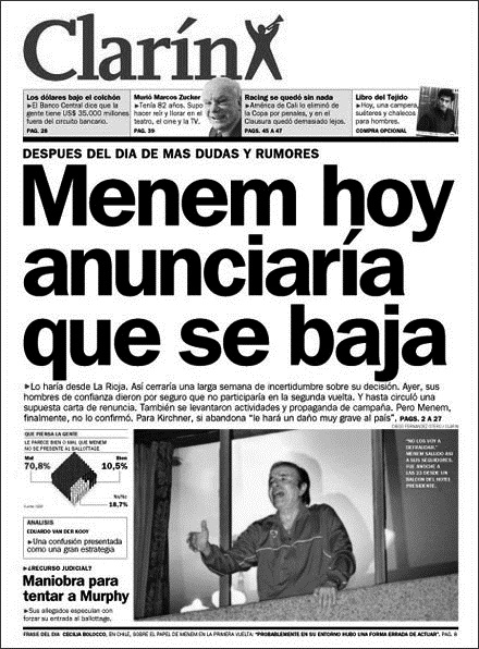 Tapa de Clarín 14/05/2003.
