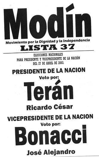 Boleta electoral de Terán-Banaci