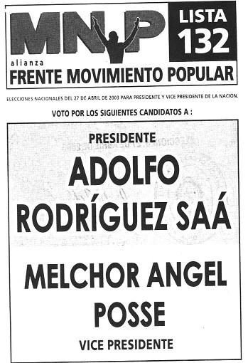 Boleta electoral de Adolfo Rodríguez Saá-Posse