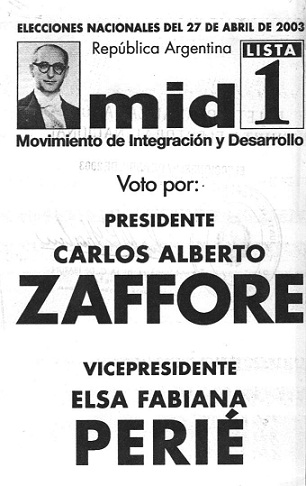 Boleta electoral de Zaffore-Perié.