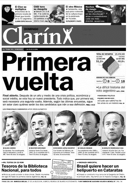 Tapa de Clarín, 27/04/2003.