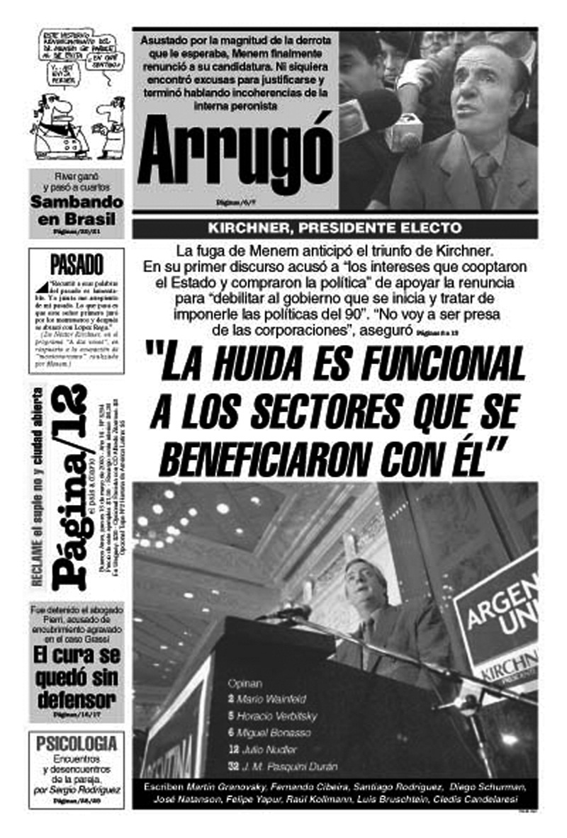 Tapa de Página/12, 25/05/2003.