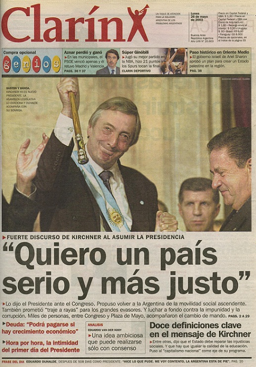 Tapa de Clarín, 26/05/2003