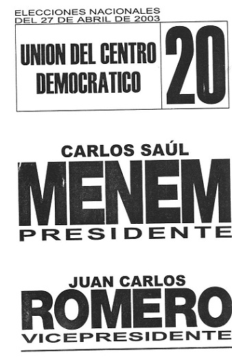 Boleta electoral de Menem-Romero