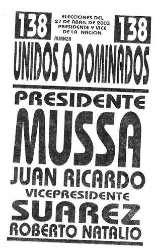 Boleta electoral de Mussa-Suárez