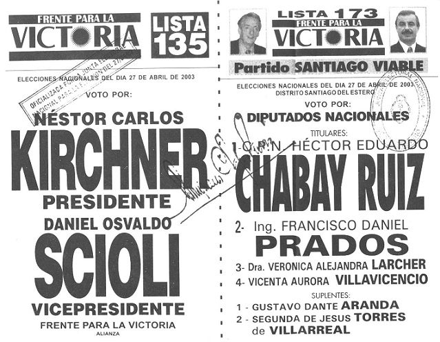 Boleta electoral del Frente Para la Victoria.