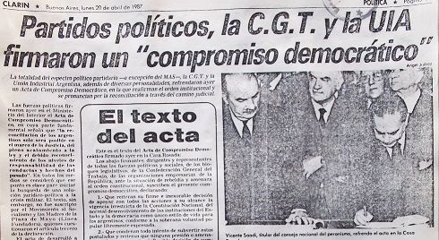 Partidos políticos, la CGT y la UIA firmaron un «compromiso democrático»