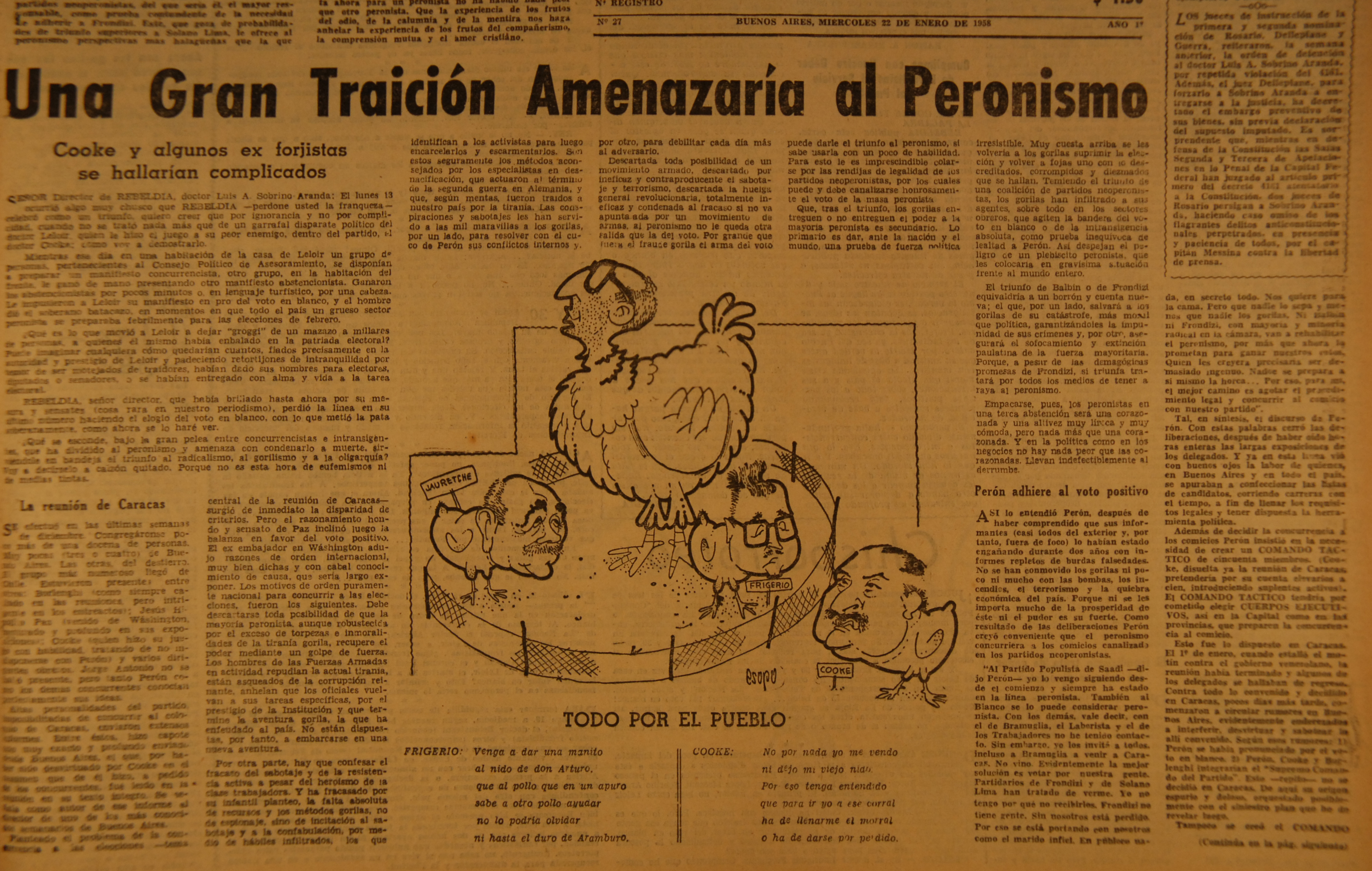 Diario Rebeldía «Una gran traición amenazaría al peronismo»