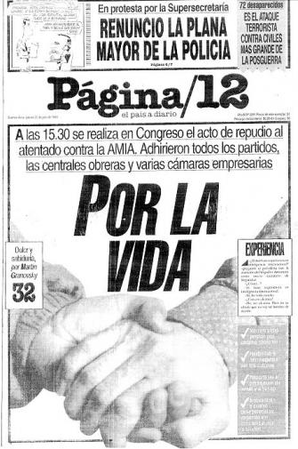 Atentado contra la AMIA,  Página/12, 20/07/1994.