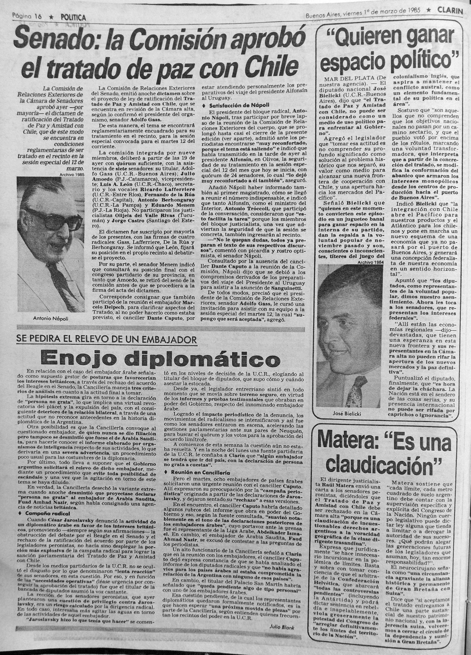 Conflicto con Chile, Clarín, 1/03/1985.
