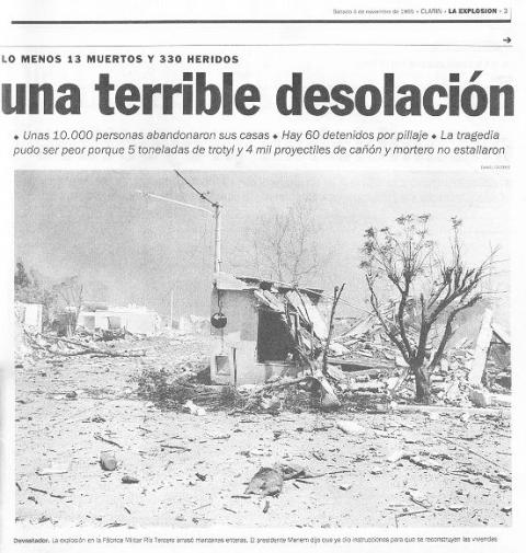 Explosión en Río Tercero, Clarín, 3/11/1995.