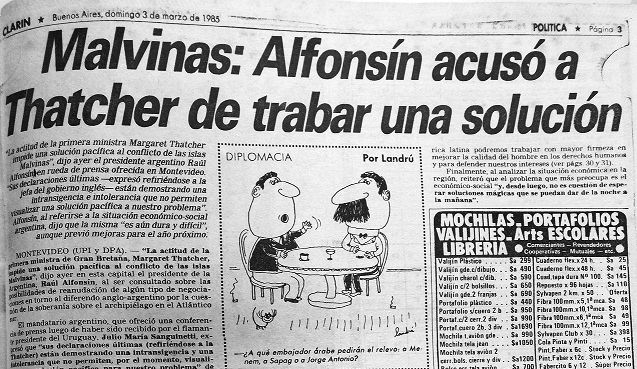 Alfonsín acusó a Thatcher, 3/12/1985.