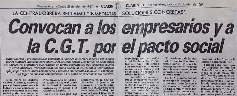 Convocan a los empresarios y a la CGT por el pacto social