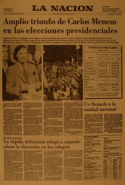 Diario La Nación, triunfo de Menem