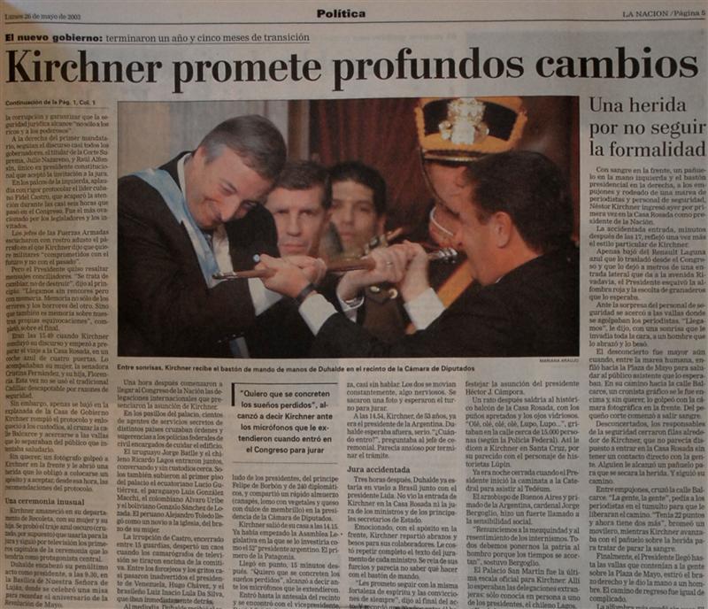 Nota La Nación, asunción de Kirchner 2003