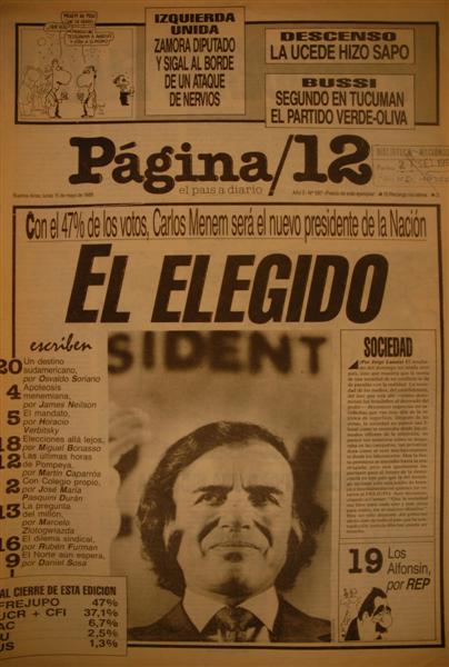 Diario Página 12, foto de Menem