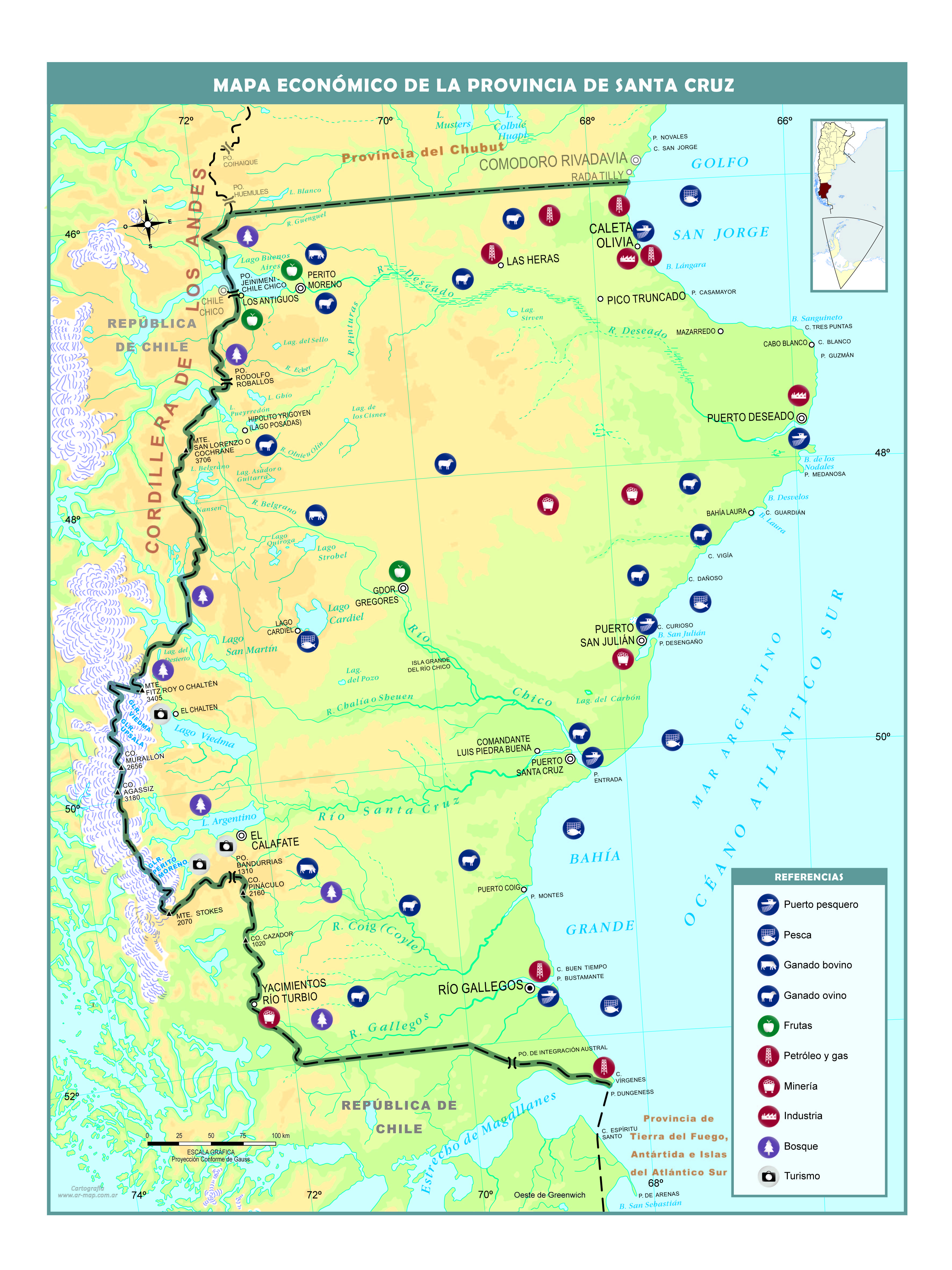 Mapa económico de la provincia de Santa Cruz