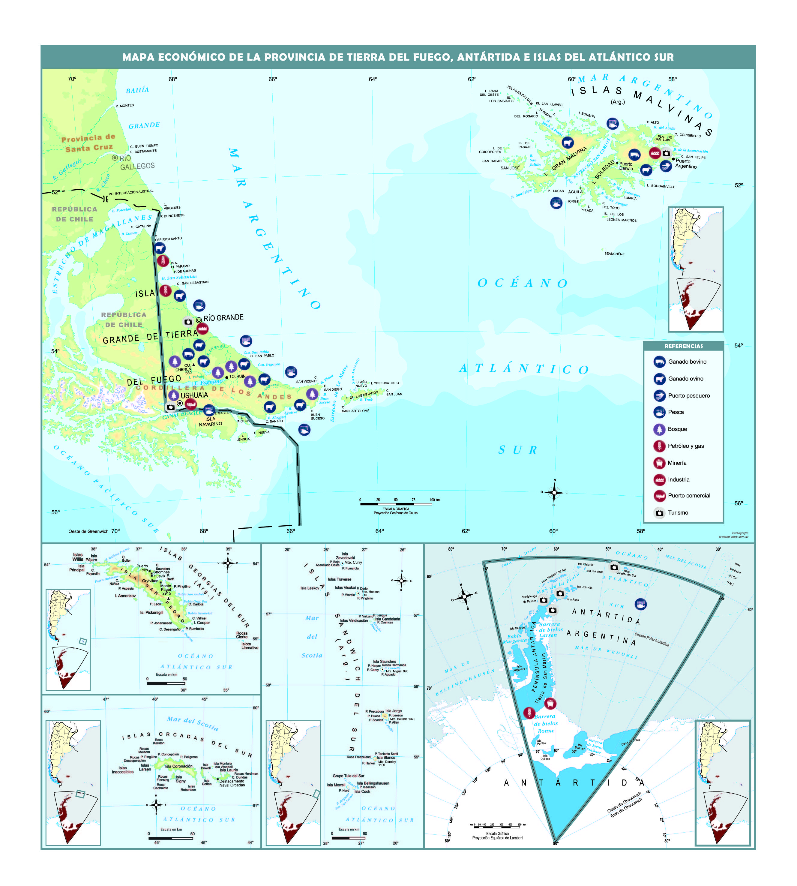 Mapa económico de Tierra del Fuego, Antártida e islas del Atlántico Sur