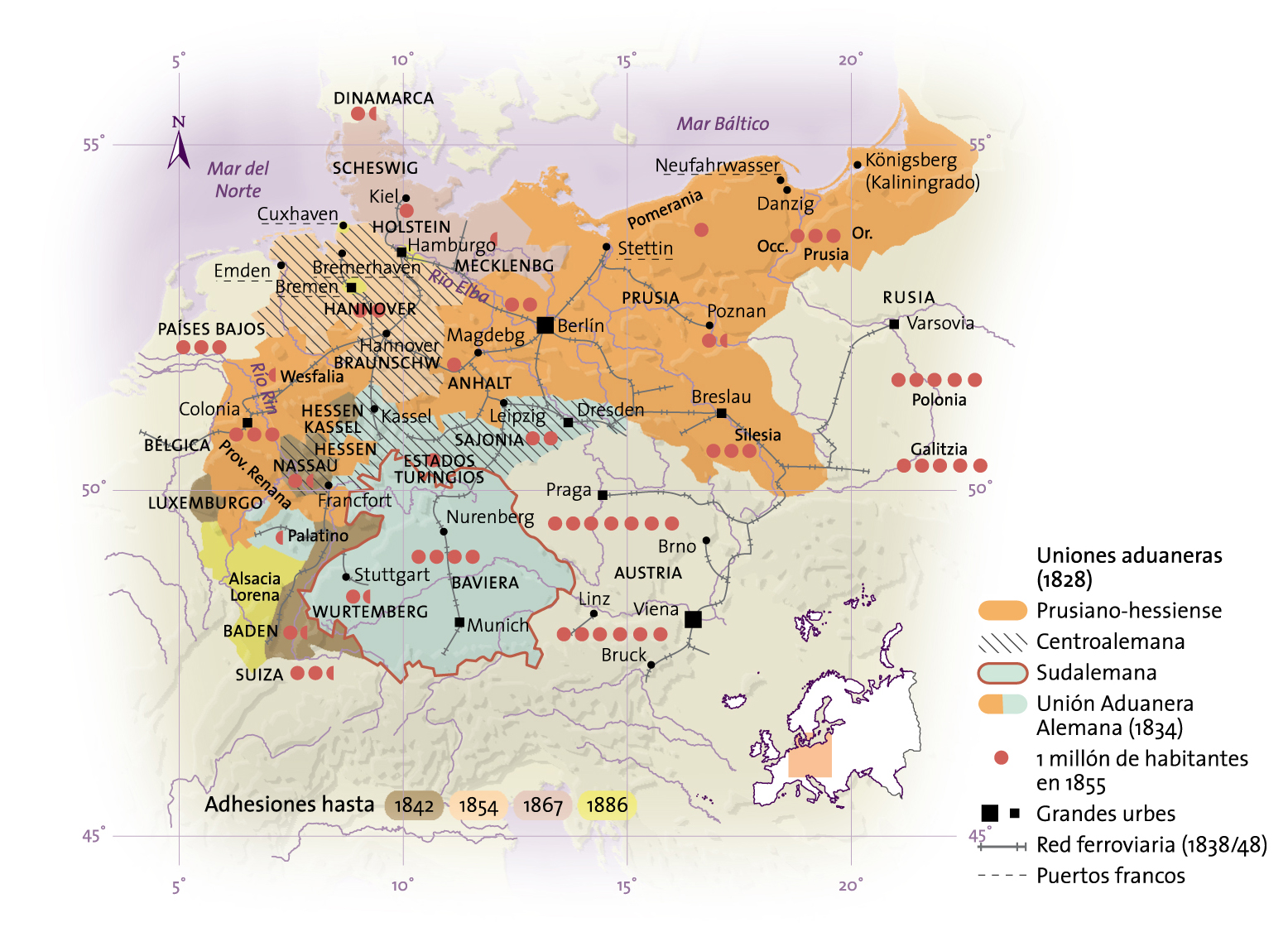 Alemania: Uniones Aduaneras, urbes y comunicaciones (1820-1890)