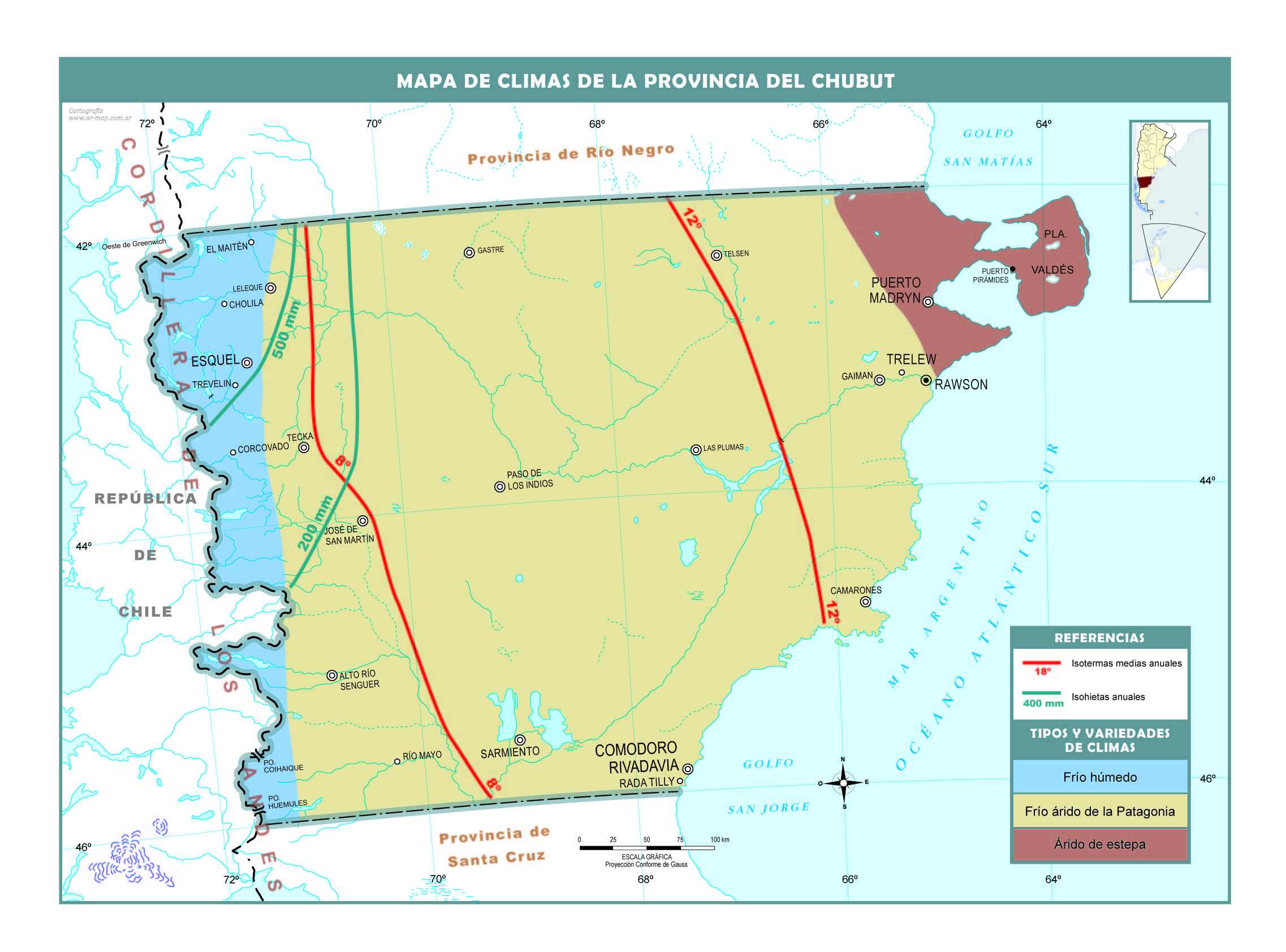 Mapa climático de Chubut