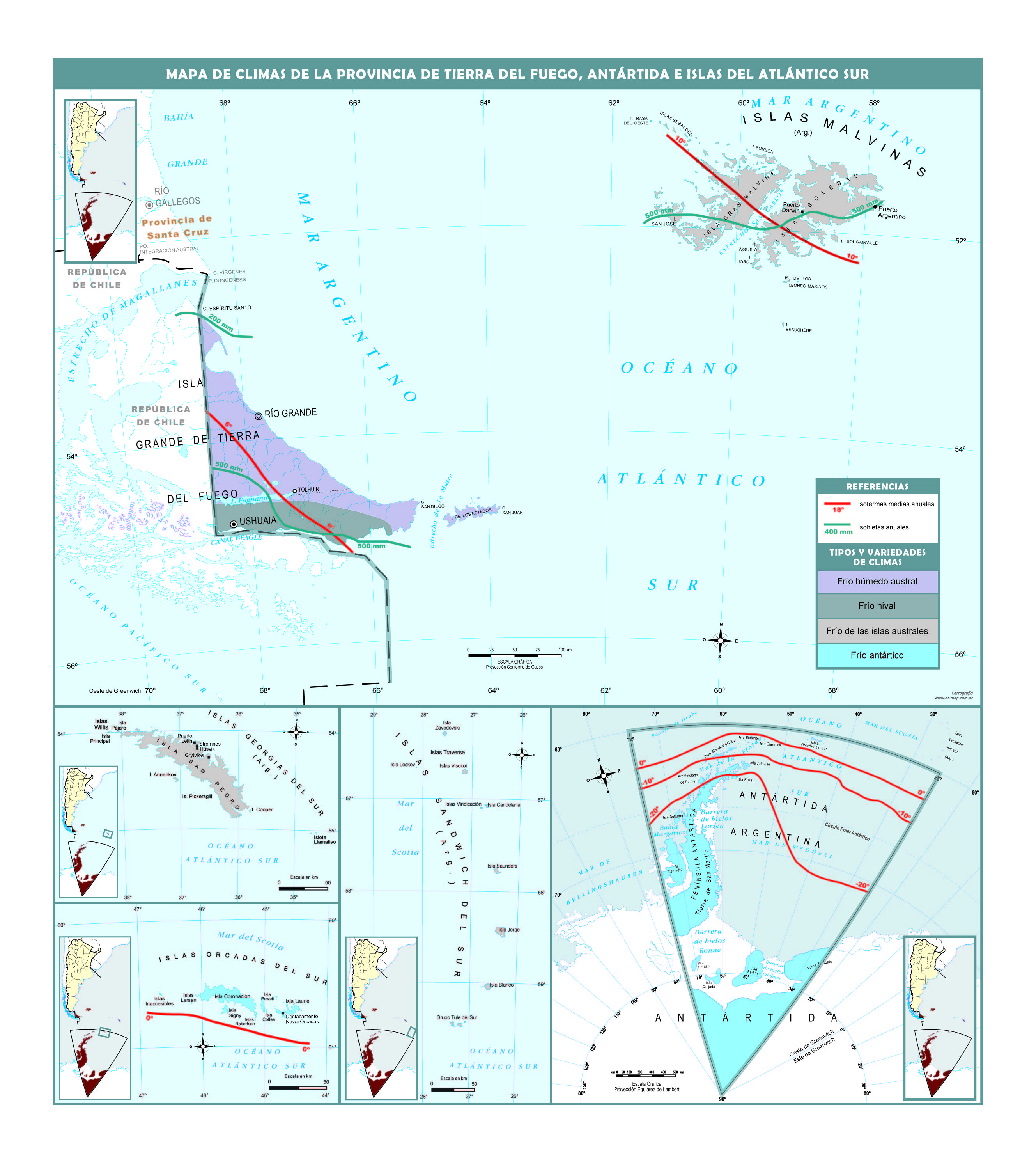 Mapa climático de Tierra del Fuego