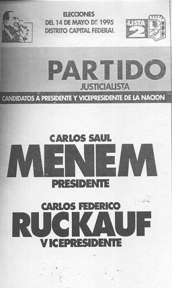 Boleta electoral del PJ: Menem-Ruckauf 