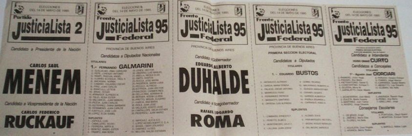 Boletas electorales de Menem-Ruckauf y Duhalde