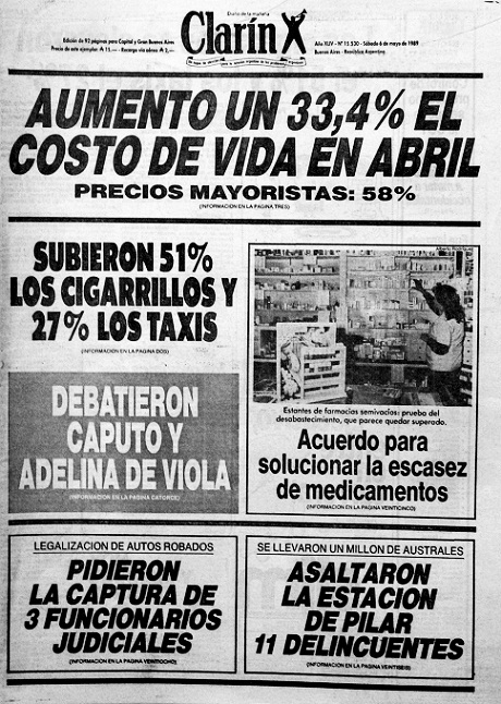 Tapa de Clarín, 6/05/1989.