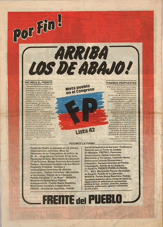Volante de campaña del Frente del Pueblo, 1989.