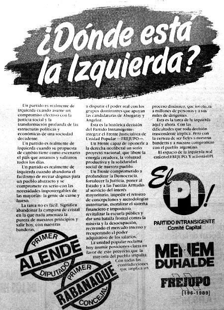 Campaña del Partido Intransigente con Frejupo, 1989.