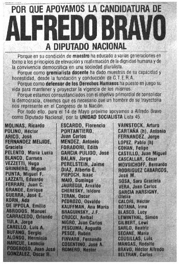 Apoyo al candidato Alfredo Bravo.