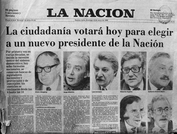 Tapa de La Nación, 14/05/1989.