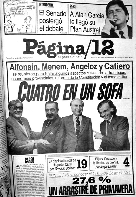 Tapa de Página/12, 8/09/1988.