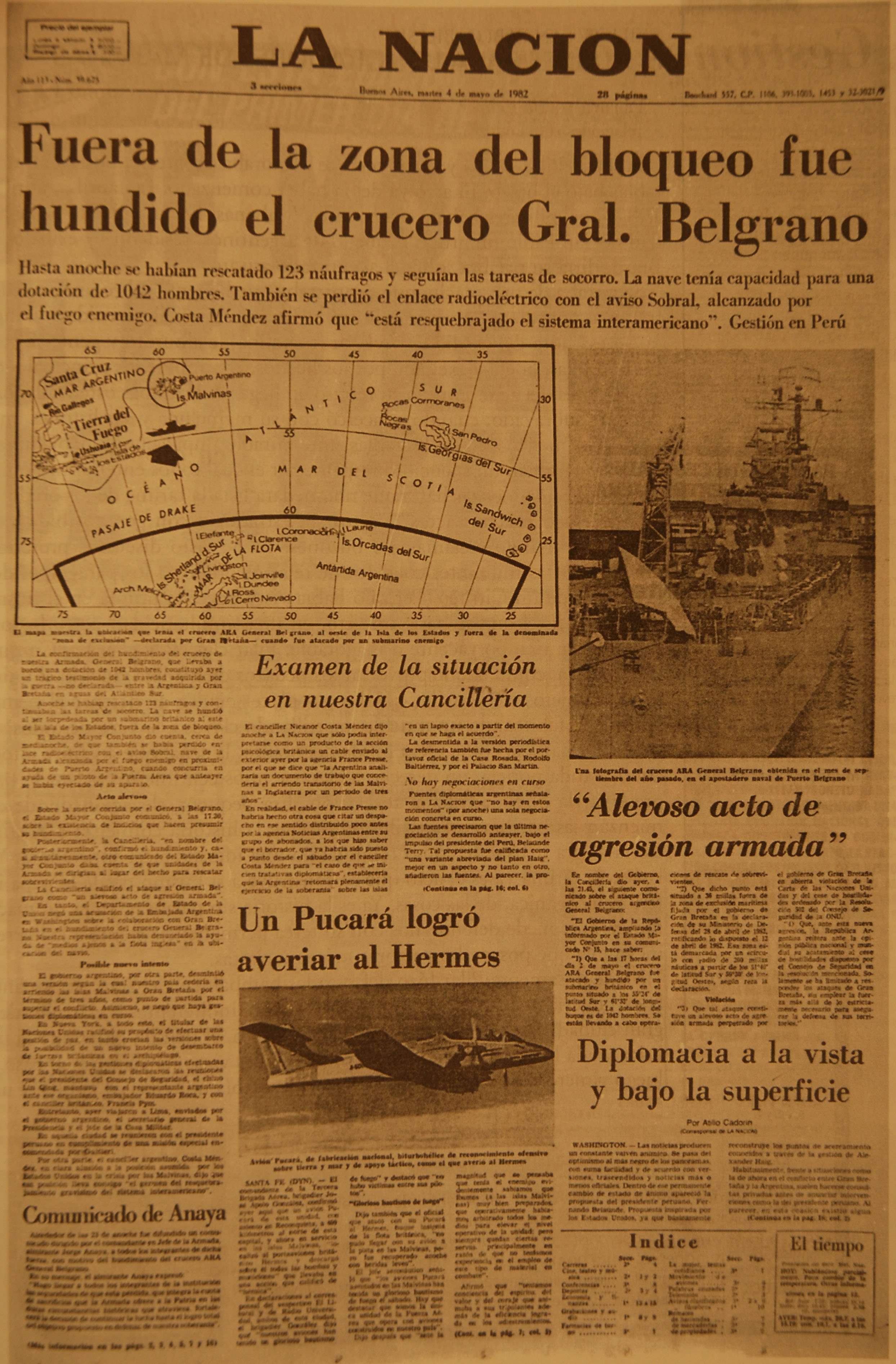 La Nación: Hundido el crucero General Belgrano