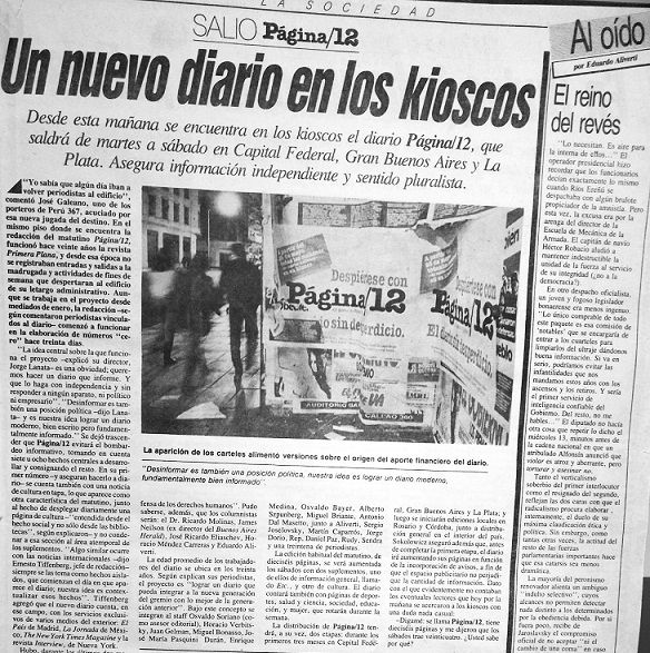 Primera edición del diario Página 12, 1987.