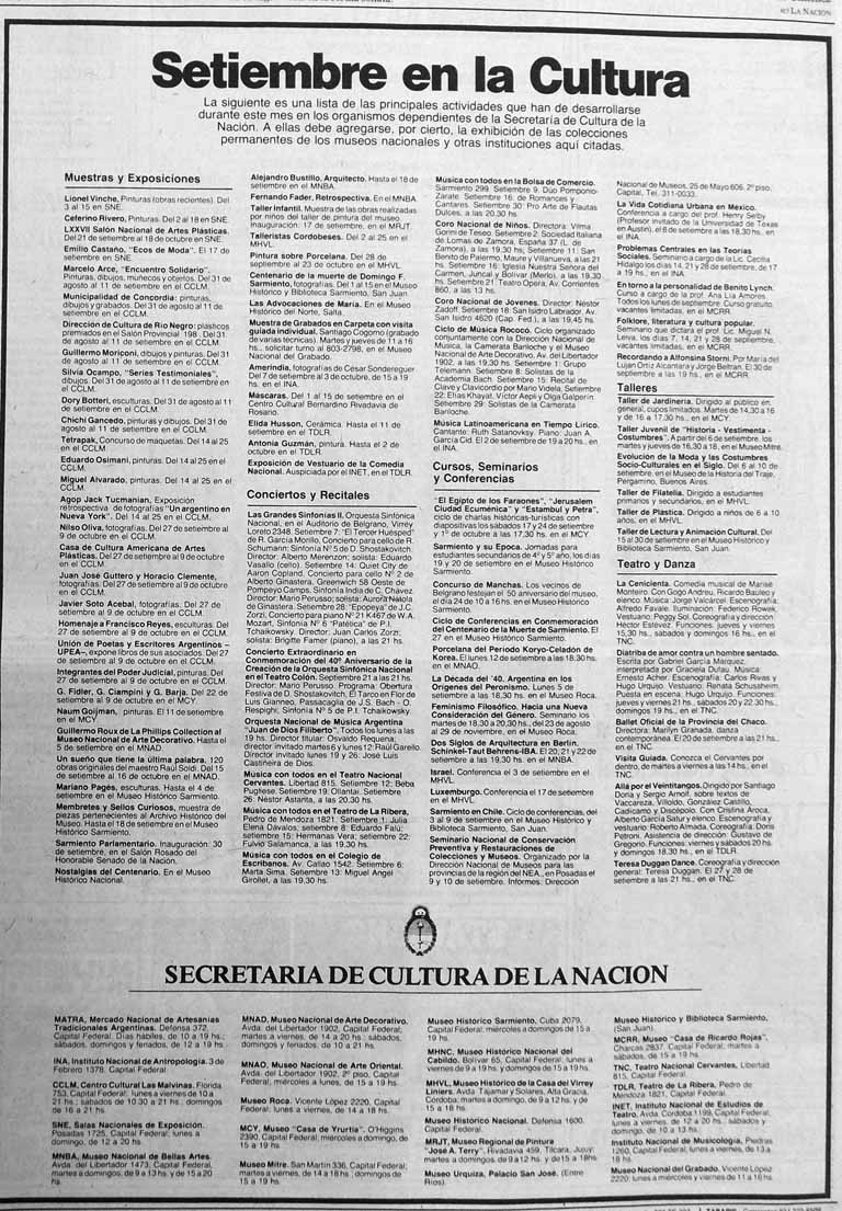 Agenda de la Secretaría de Cultura de la Nación, 1998