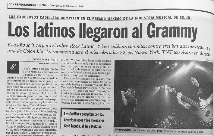 Los Fabulosos Cadillacs nominados al premio Grammy, 1998.