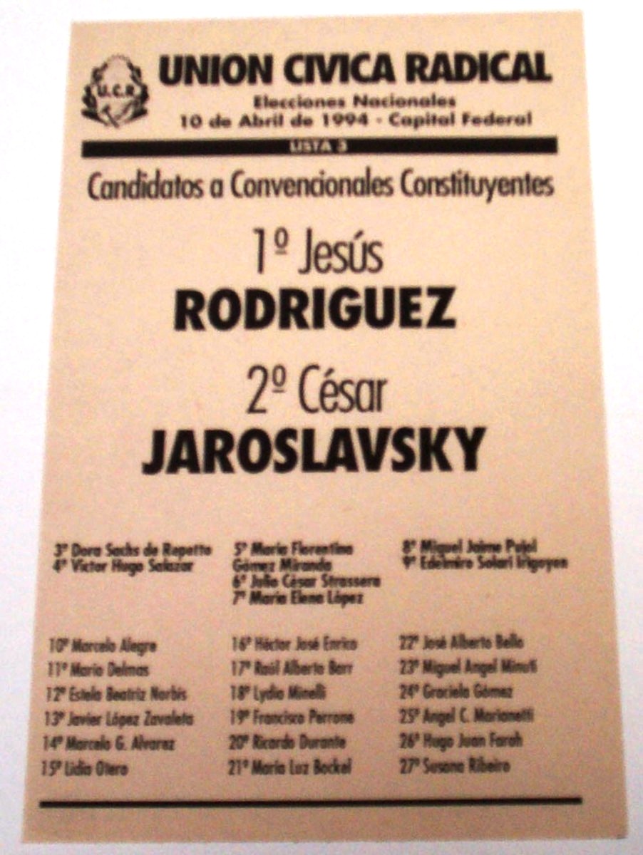 Boleta de candidatos a Convencionales Constituyentes, UCR