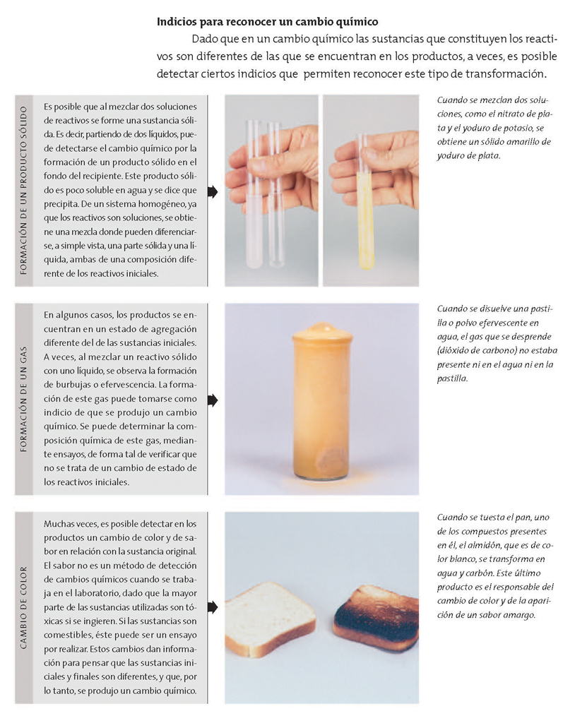 Indicios para reconocer un cambio químico