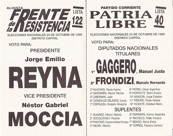 Boleta electoral de Frente de la Resistencia y Patria Libre.