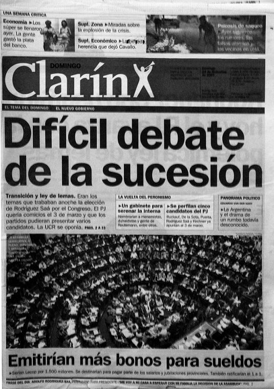 Tapa de Clarín,  23/12/2001
