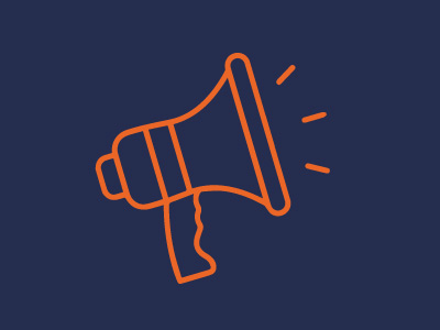 Un megáfono sobre un fondo azul.