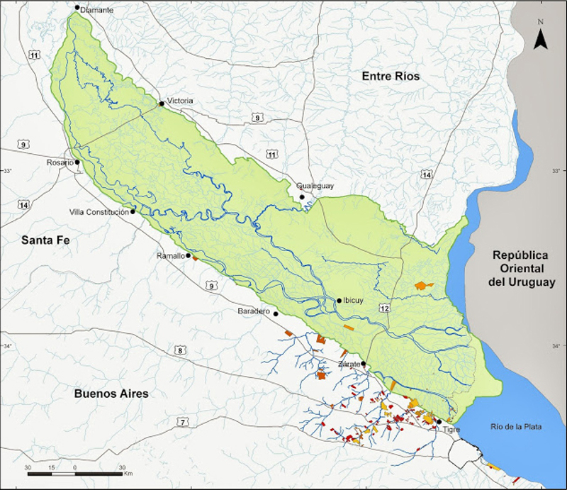 Mapa del Delta del Paraná.