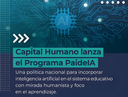 Circuito digital que representa a la inteligencia artificial. En el centro, un título resaltado con el texto: «Capital Humano lanza el Programa PaideIA».