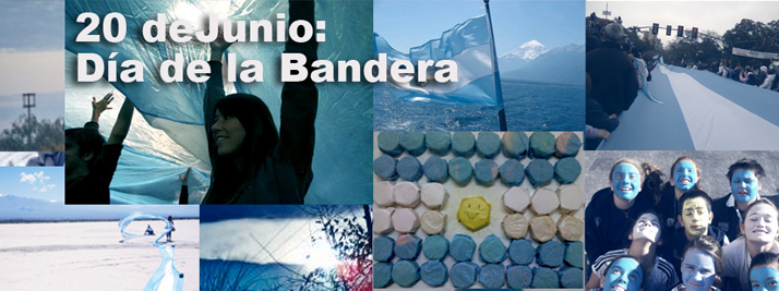 20 de junio. Día de la Bandera. Varias banderas de fondo.