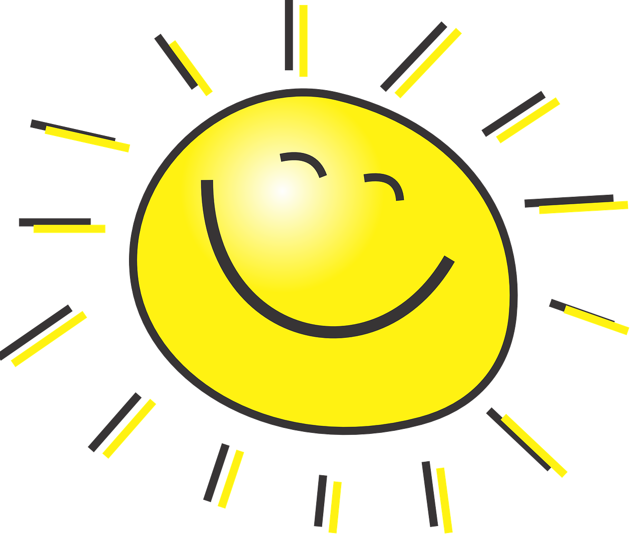 Dibujo de un sol con cara de contento.