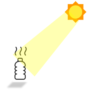 Dibujo de una botella expuesta al sol de la que sale vapor.