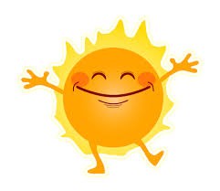 Ilustración de un sol sonriente bailando, con brazos y piernas extendidos.