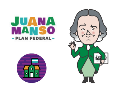 Caricatura de Juana Manso. Se lee: Juana Manso, plan federal.